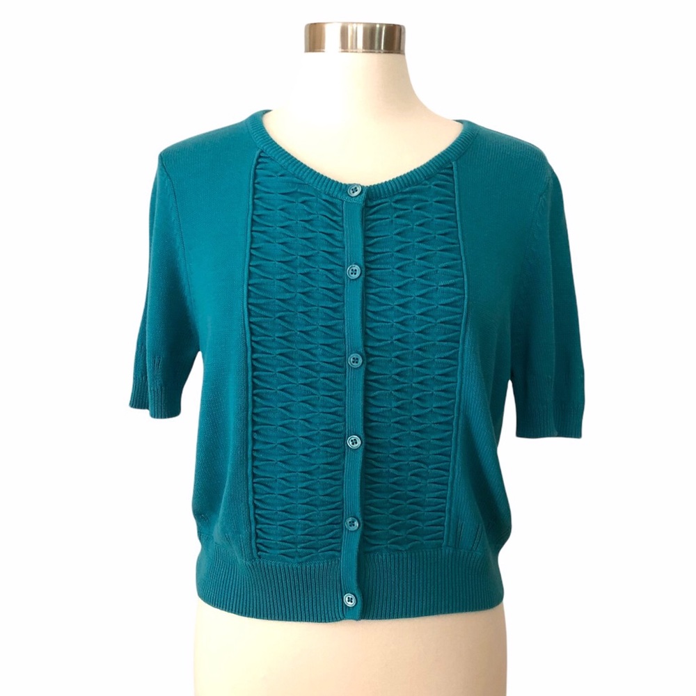 H&M Turquoise Textured Sweater with Front Buttons